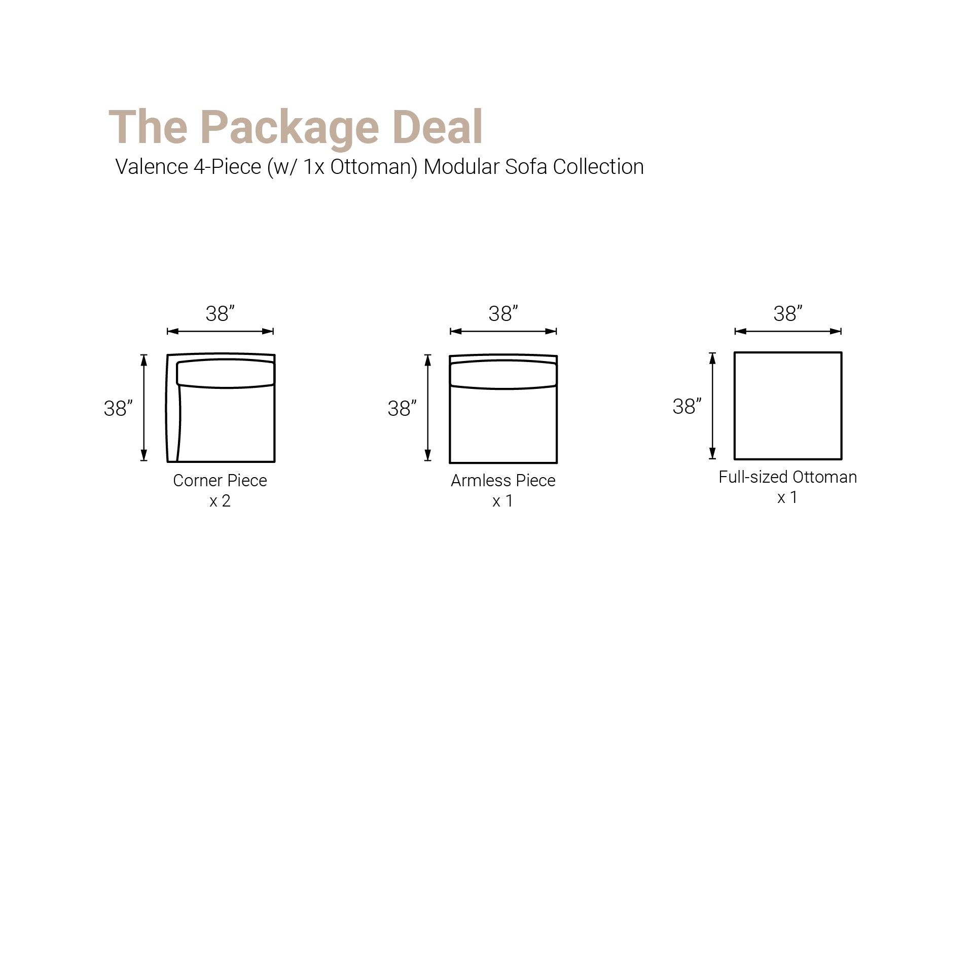Valence 4 Piece (Incl. 1 Ottoman) Modular Sofa Set