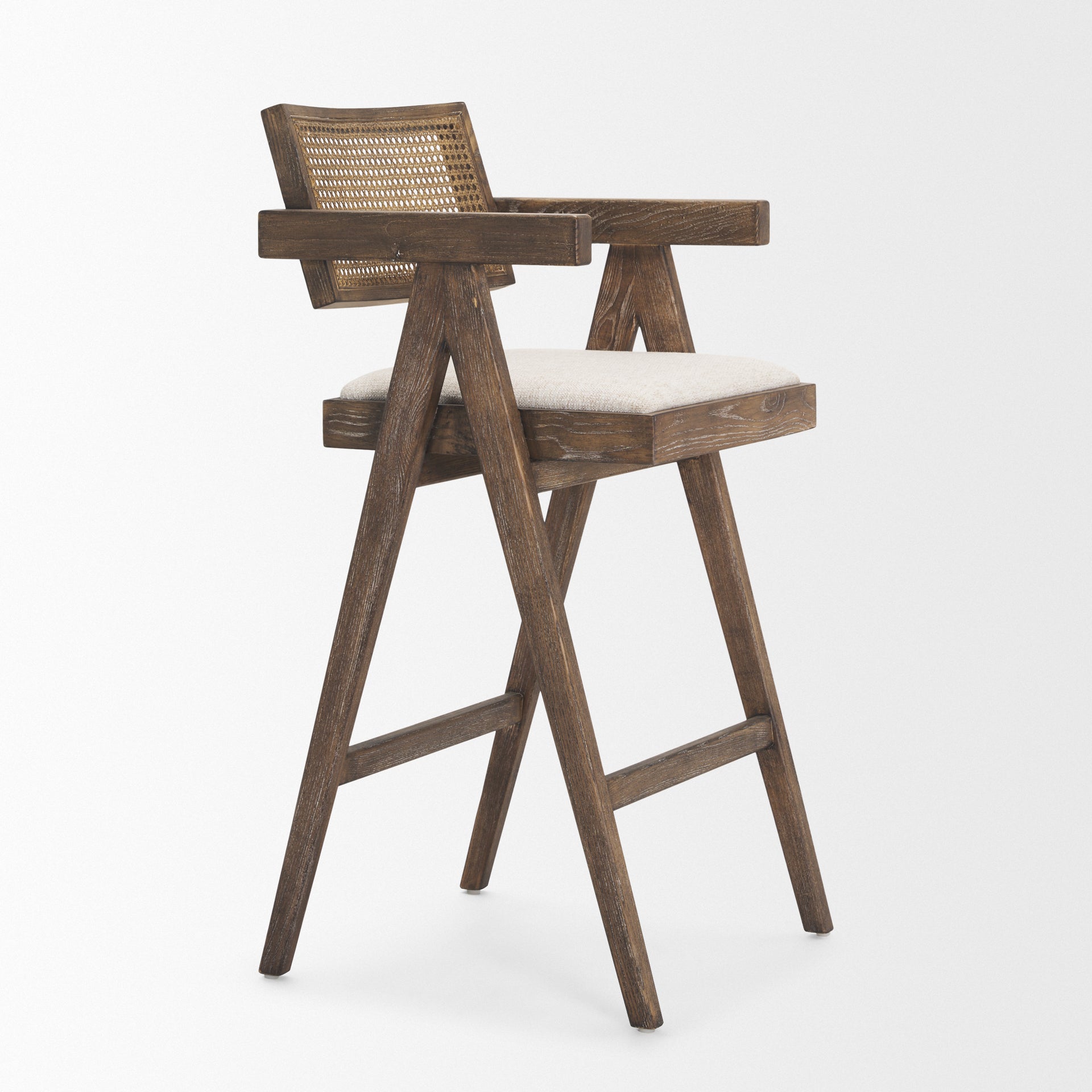 Indie Fabric/Cane Seat Bar Stool