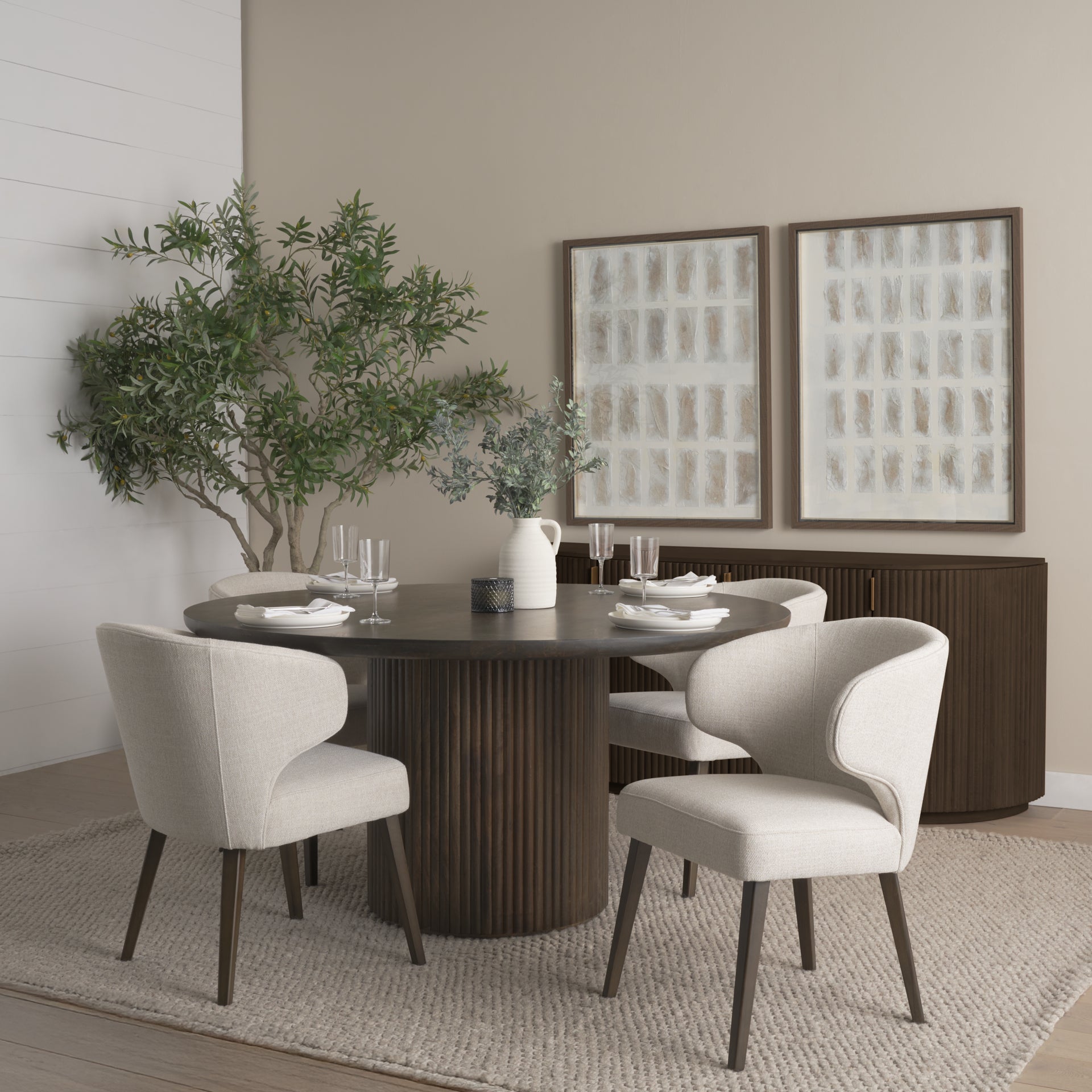 Terra Fluted Dining Table - 4 Niles Chairs - Terra Sideboard