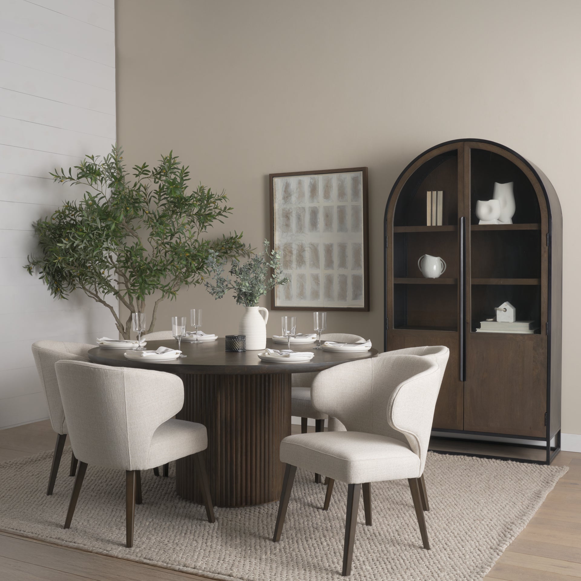 Terra Fluted Dining Table - 6 Niles Chairs - Sloan Cabinet