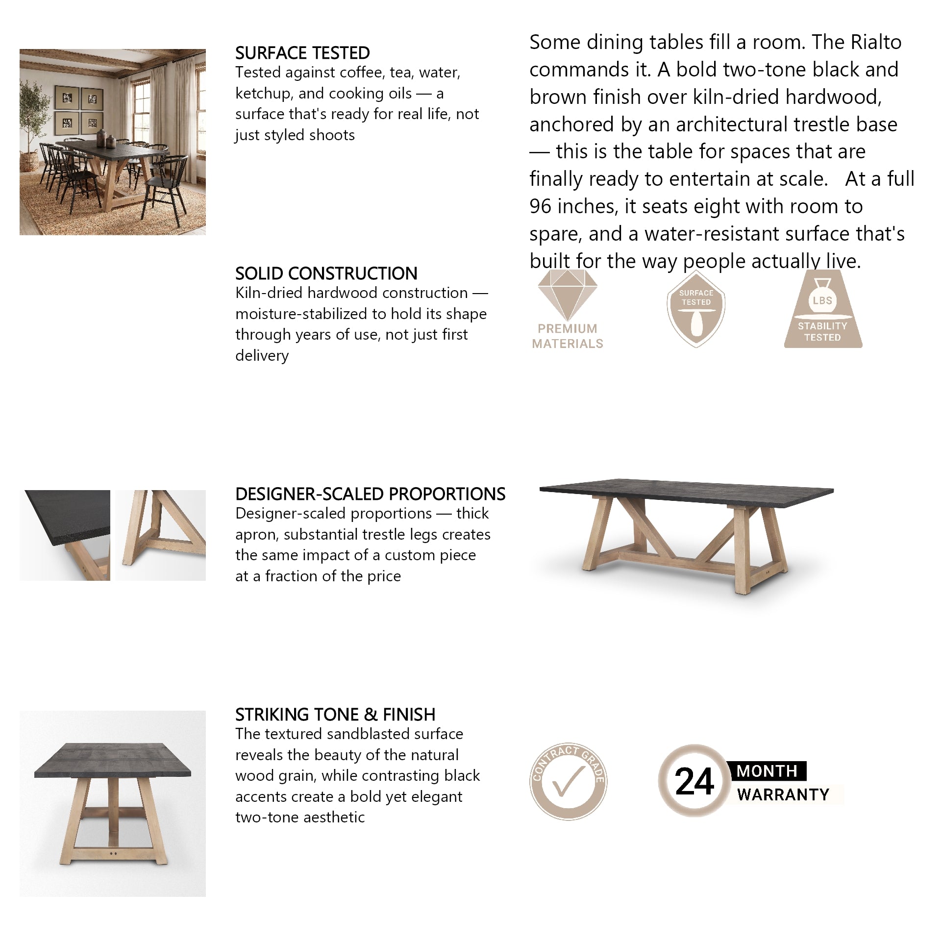 Rialto 96" Dining Table