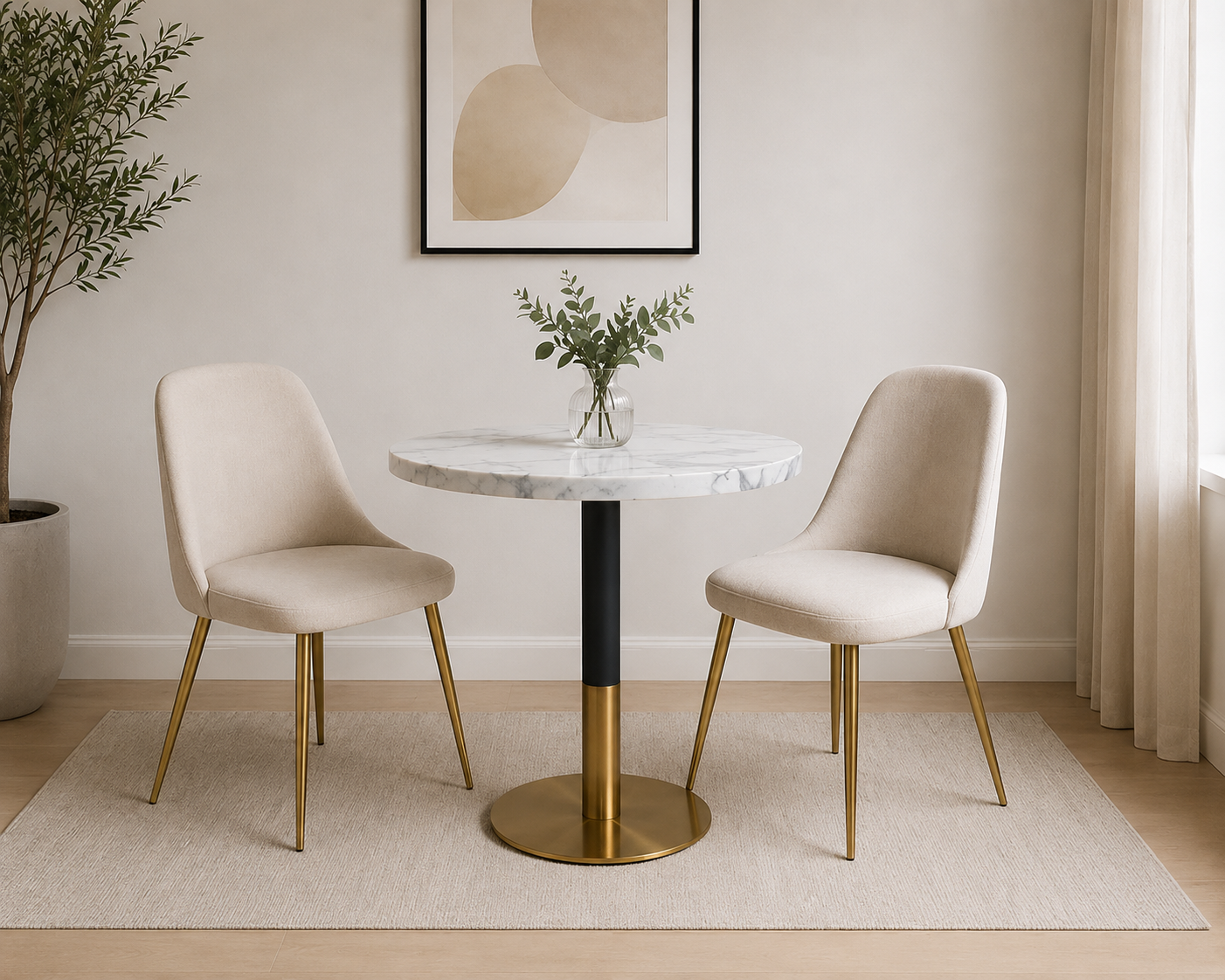Orbit Continental Tea Round Table Stone Top - Black Pole