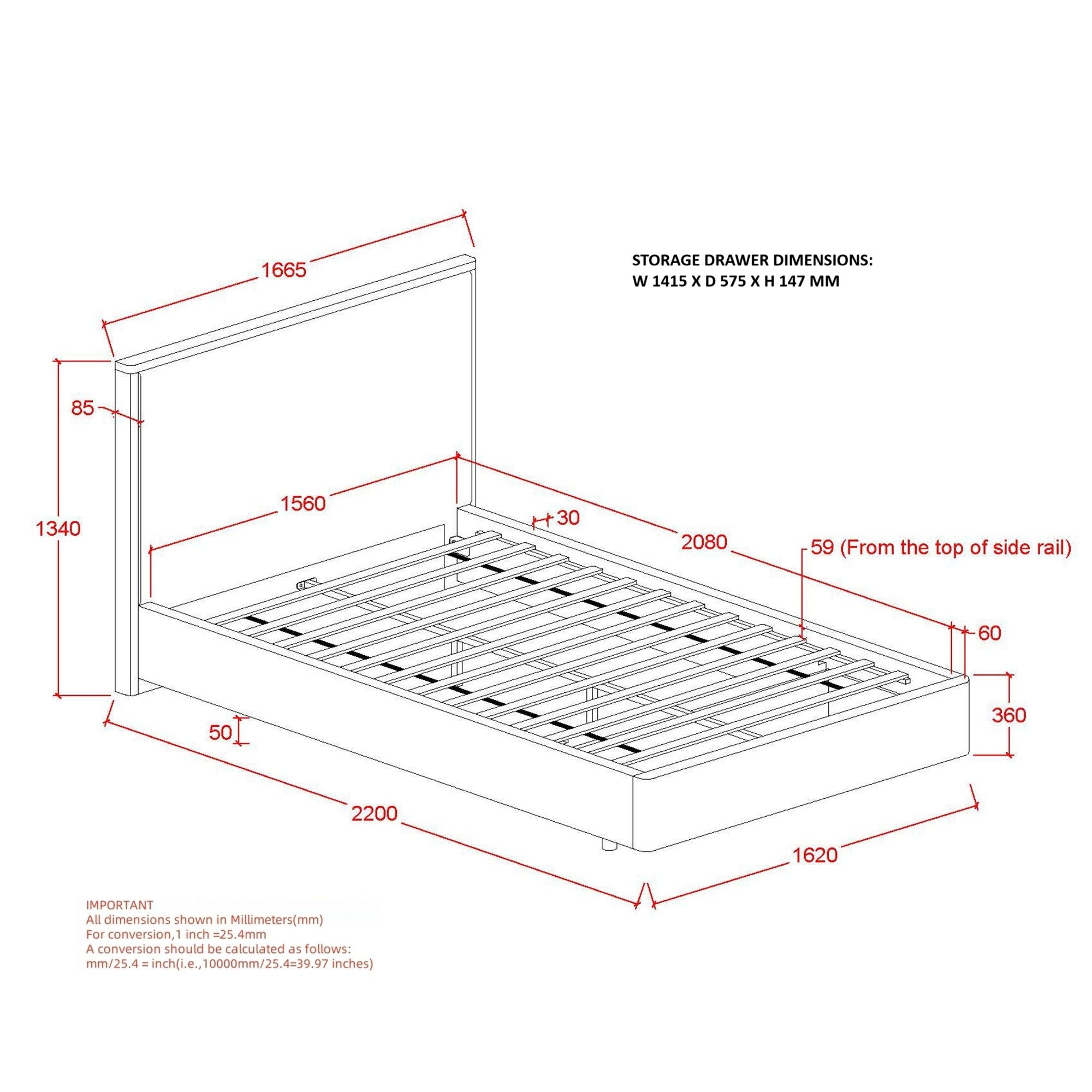 Andover 60" Queen Platform Bed with Drawer in Oat