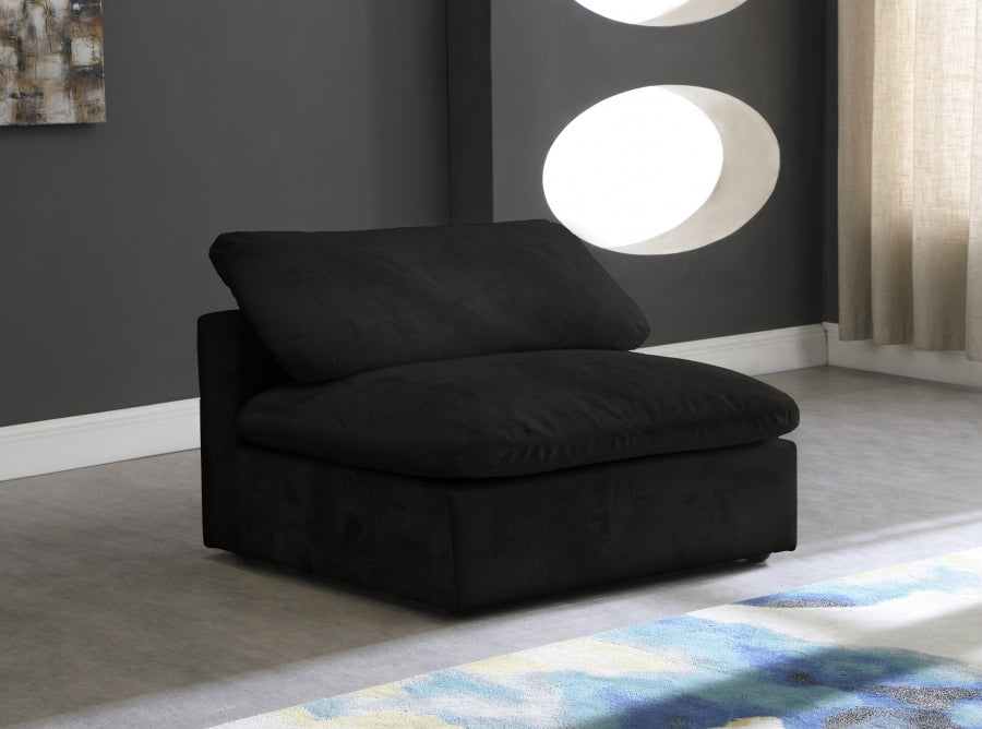 Cozy Velvet Upholstered Overstuffed Fiber Filled Comfort Comfort Armless Modular Chair