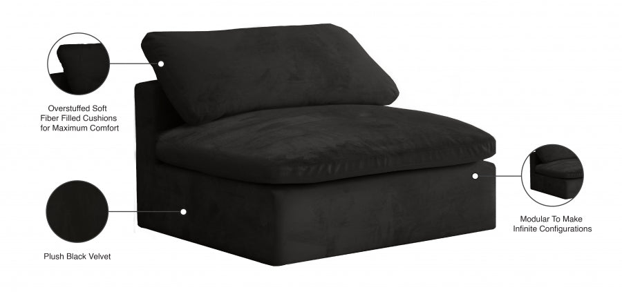 Cozy Velvet Upholstered Overstuffed Fiber Filled Comfort Comfort Armless Modular Chair