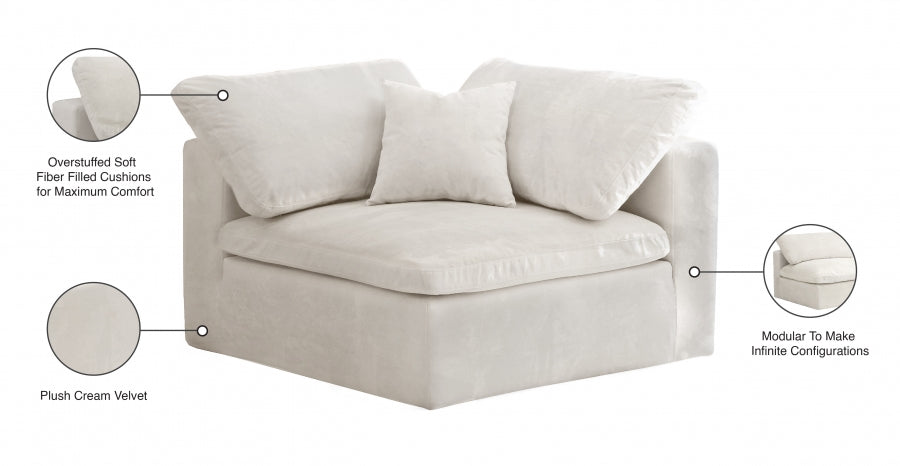 Cozy Velvet Upholstered Overstuffed Fiber Filled Comfort Comfort Corner Modular Chair