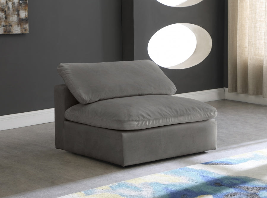 Cozy Velvet Upholstered Overstuffed Fiber Filled Comfort Comfort Armless Modular Chair