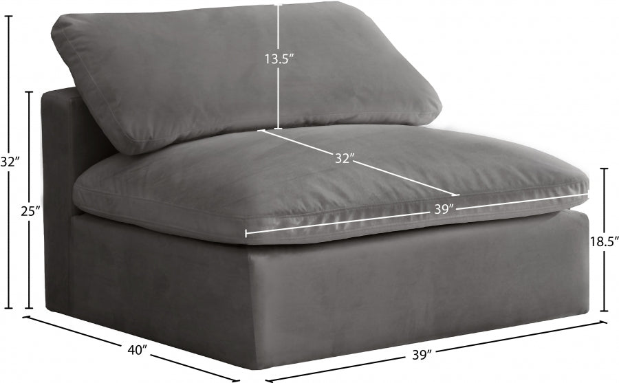 Cozy Velvet Upholstered Overstuffed Fiber Filled Comfort Comfort Armless Modular Chair