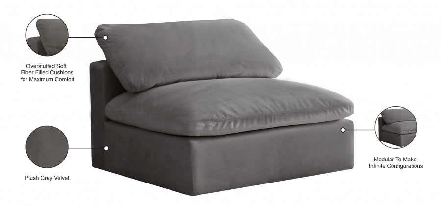 Cozy Velvet Upholstered Overstuffed Fiber Filled Comfort Comfort Armless Modular Chair