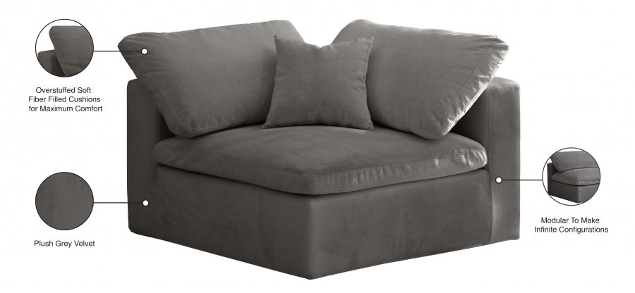 Cozy Velvet Upholstered Overstuffed Fiber Filled Comfort Comfort Corner Modular Chair
