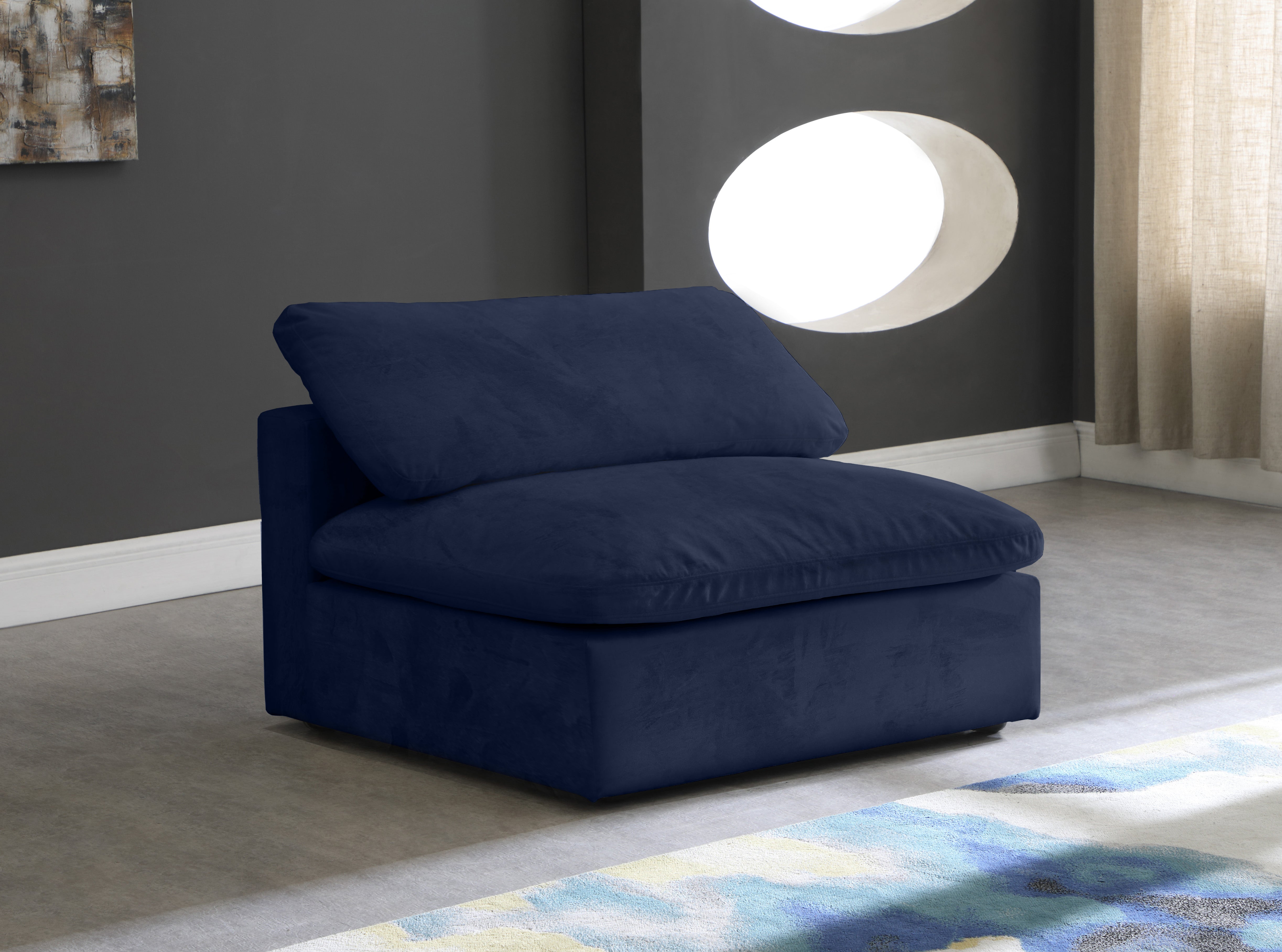 Cozy Velvet Upholstered Overstuffed Fiber Filled Comfort Comfort Armless Modular Chair