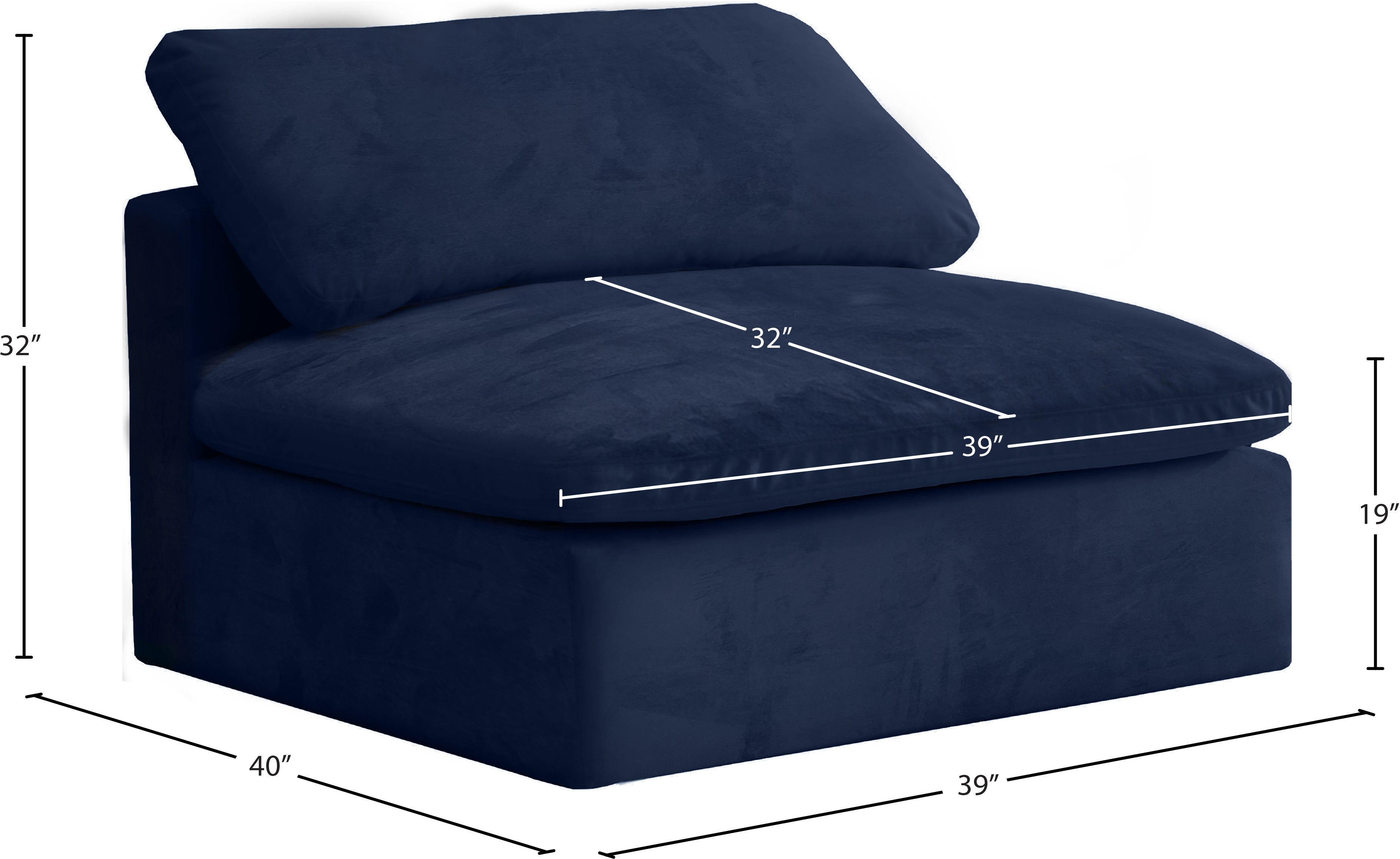 Cozy Velvet Upholstered Overstuffed Fiber Filled Comfort Comfort Armless Modular Chair