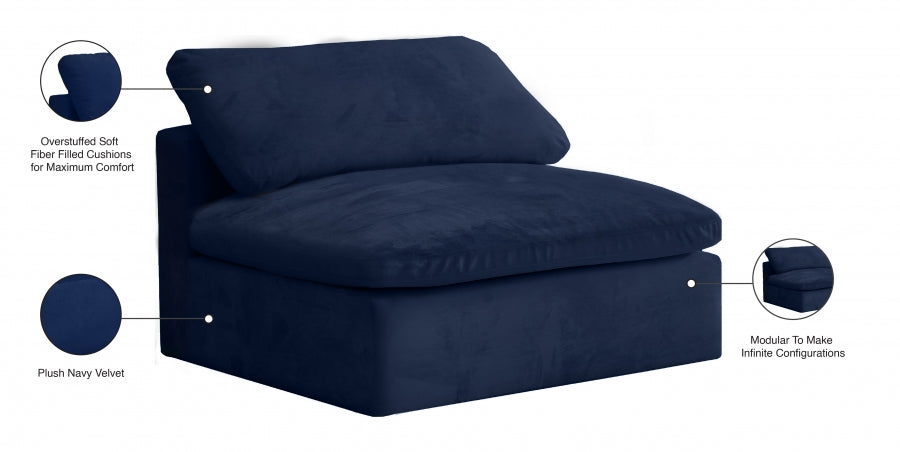 Cozy Velvet Upholstered Overstuffed Fiber Filled Comfort Comfort Armless Modular Chair