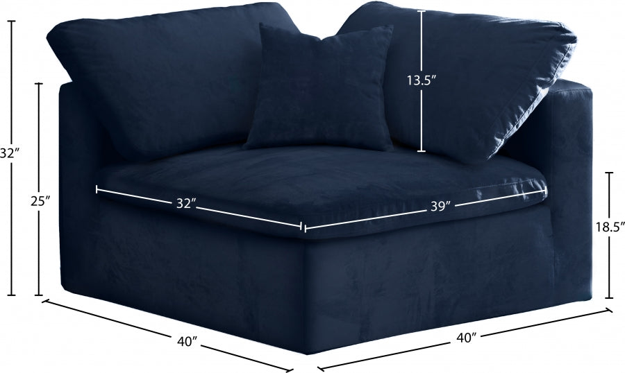 Cozy Velvet Upholstered Overstuffed Fiber Filled Comfort Comfort Corner Modular Chair