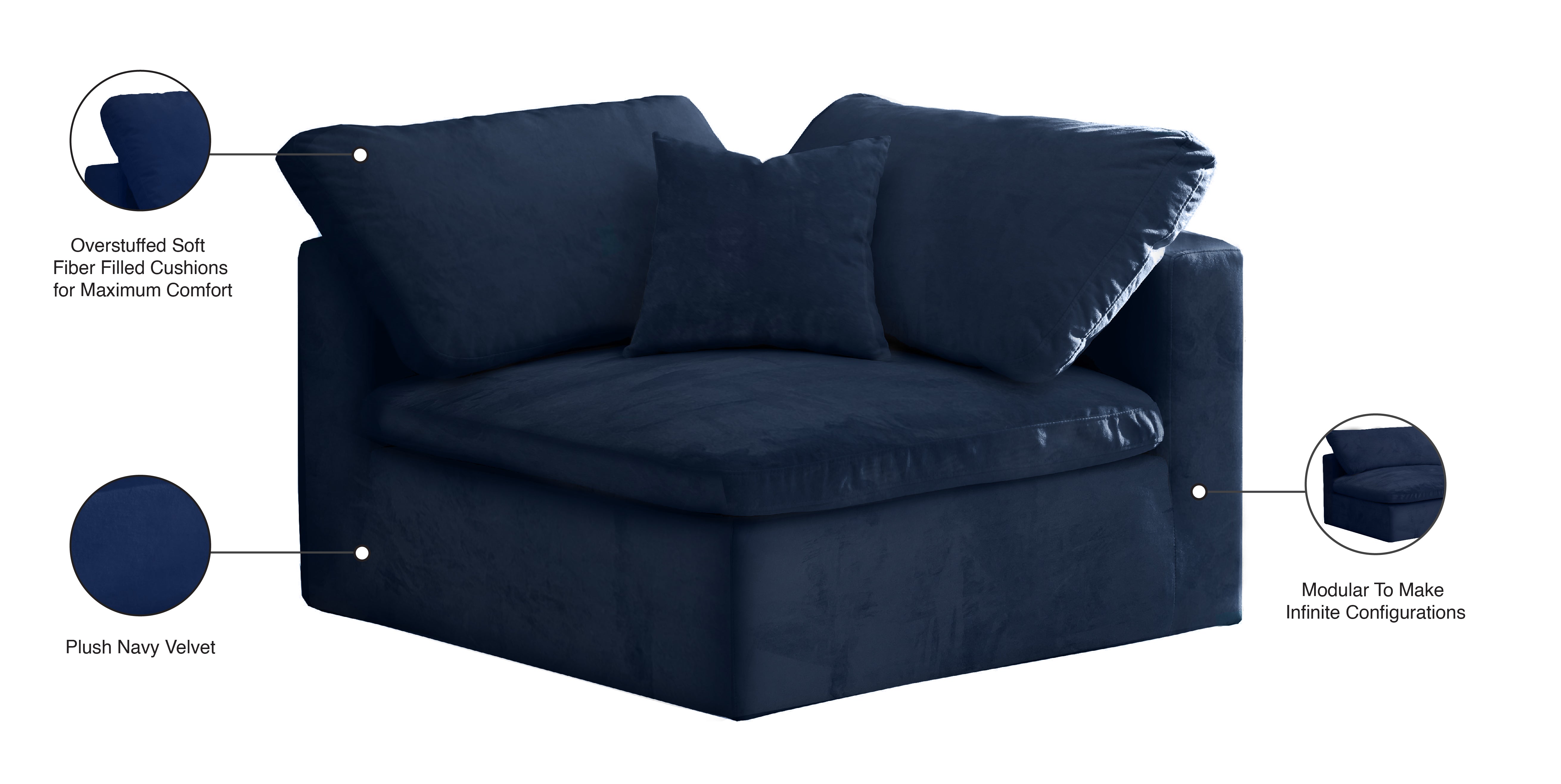 Cozy Velvet Upholstered Overstuffed Fiber Filled Comfort Comfort Corner Modular Chair