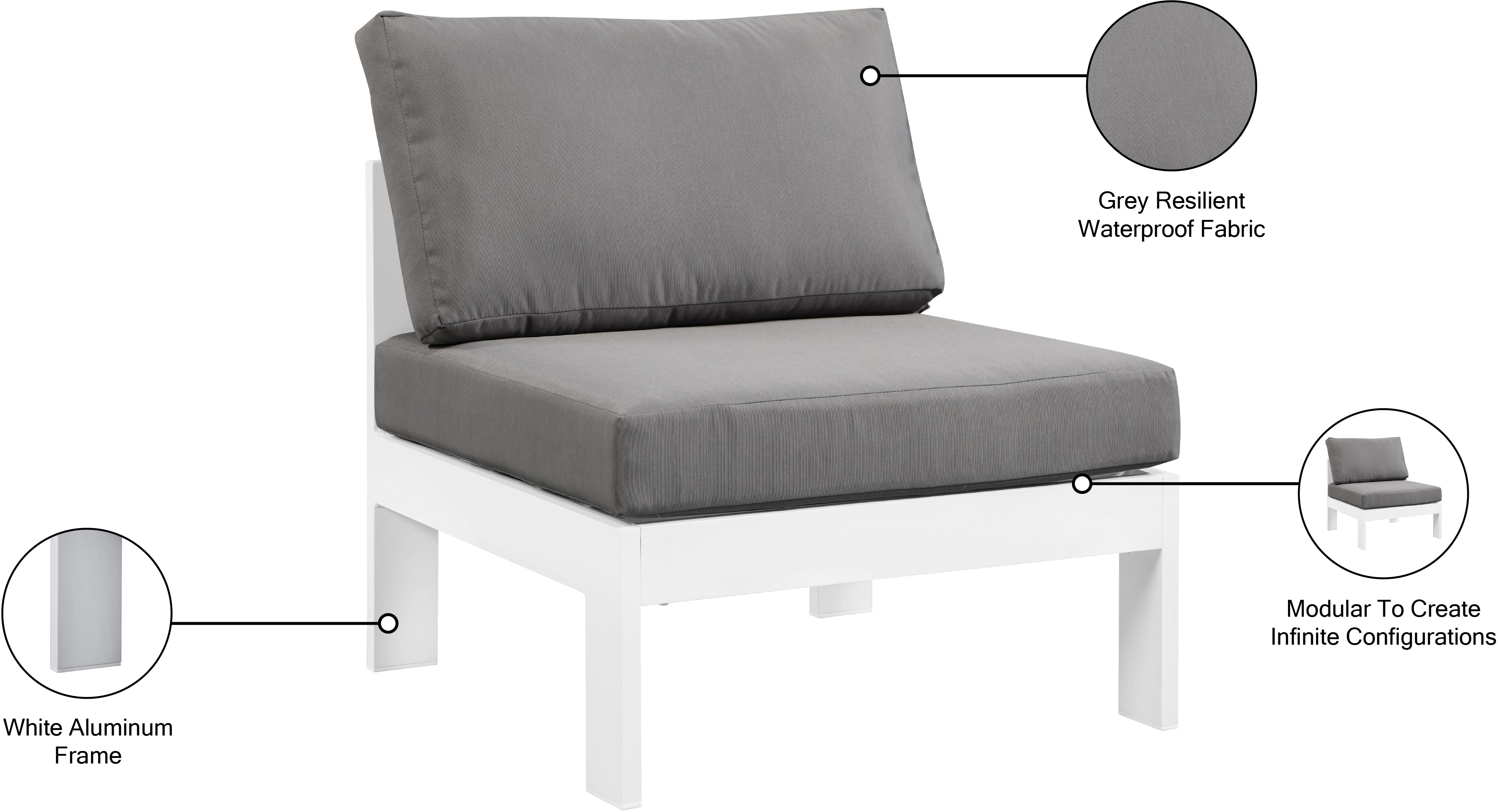 Chaise modulaire sans accoudoirs en aluminium pour patio extérieur Nizuc