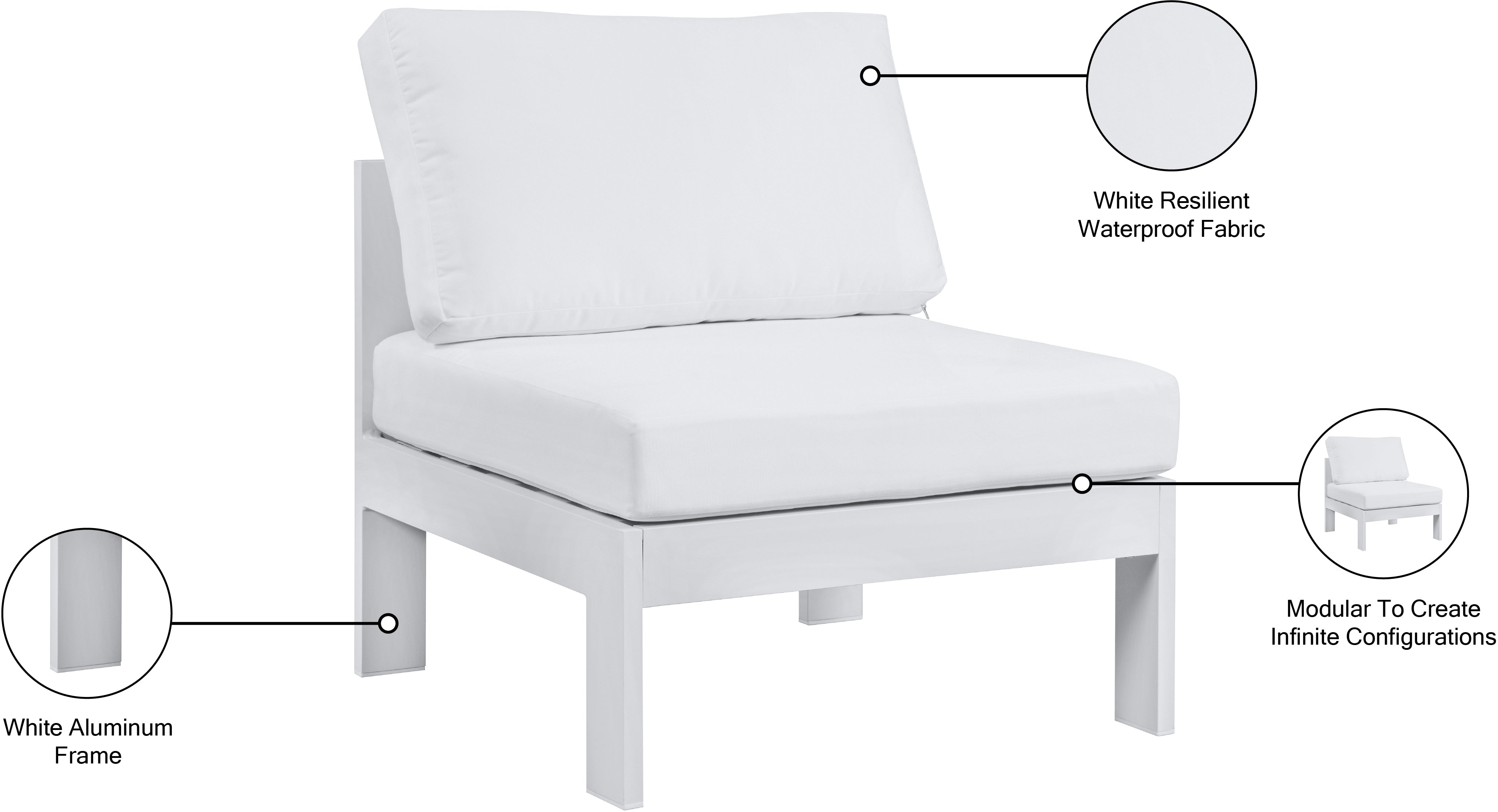 Chaise modulaire sans accoudoirs en aluminium pour patio extérieur Nizuc