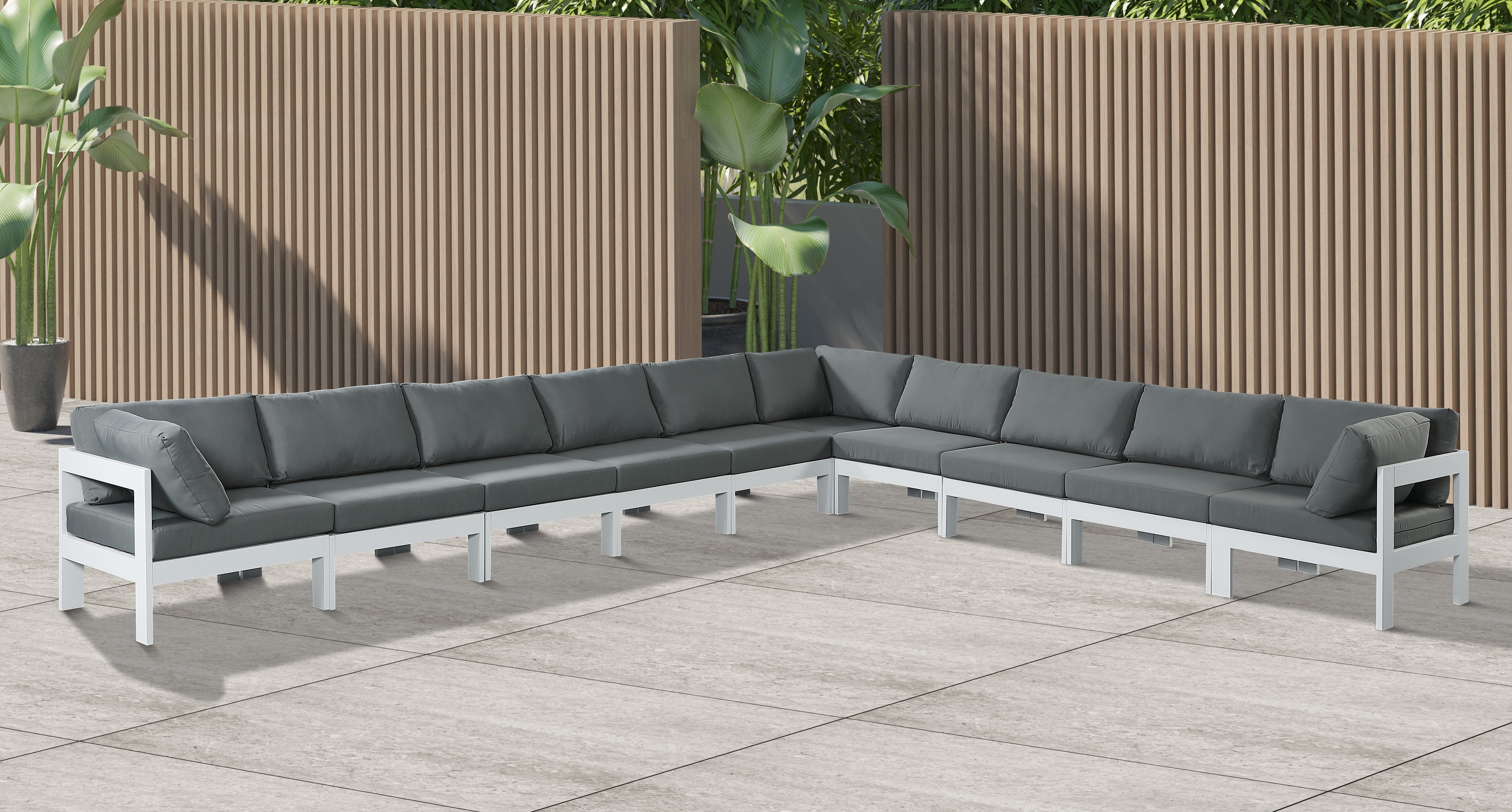 Nizuc 180" Water Resistant Fabric Upholstered Outdoor Patio 10pc. Modular Sectional