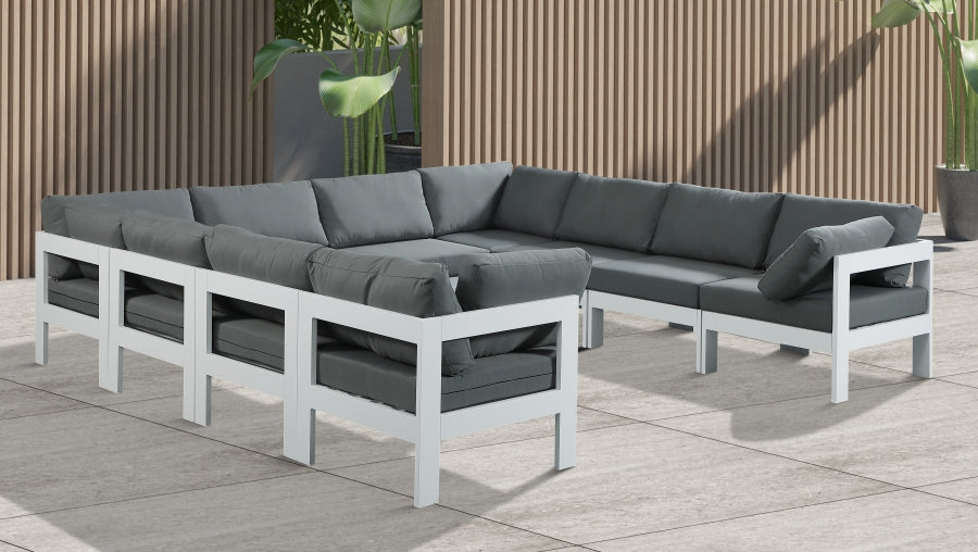 Nizuc 120" Water Resistant Fabric Upholstered Outdoor Patio 10pc. Modular Sectional