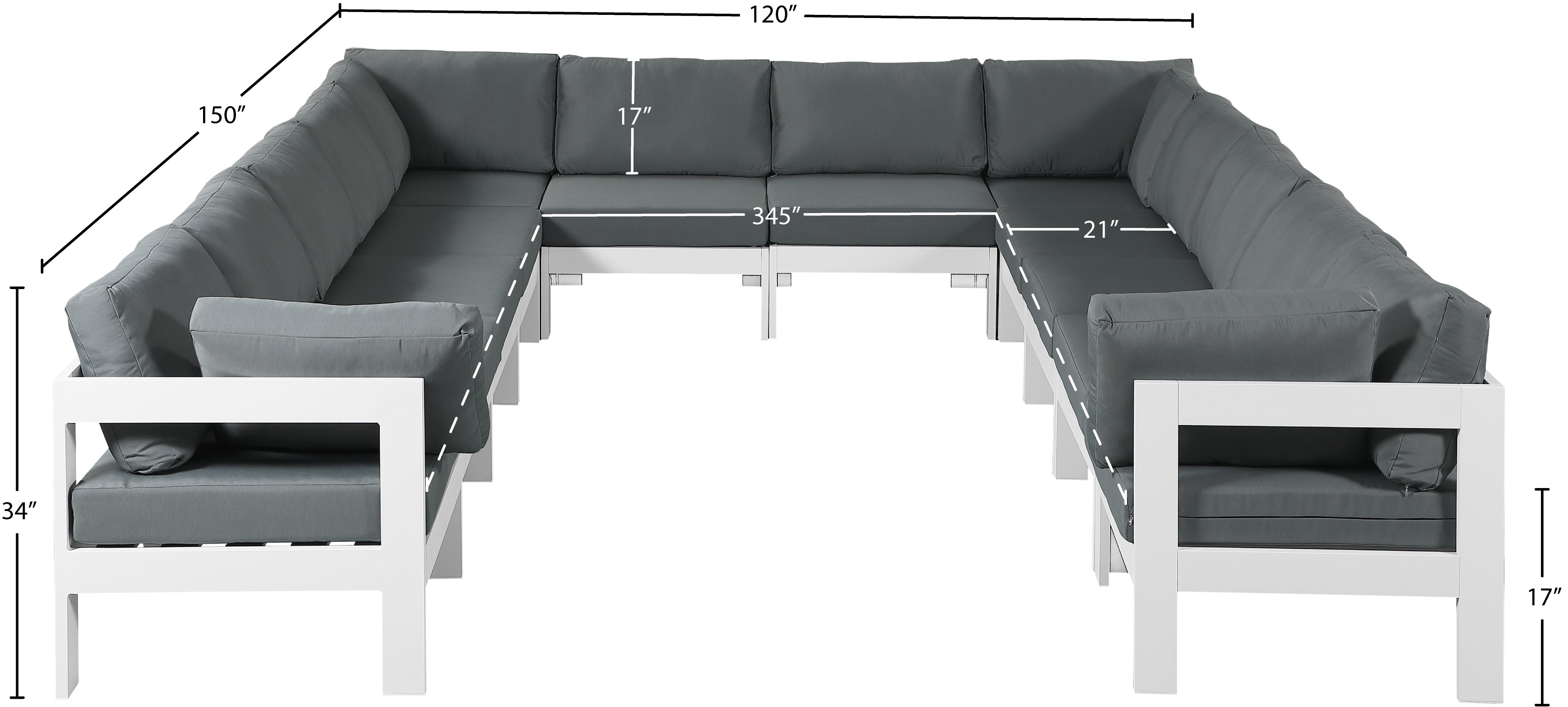 Nizuc 120" Water Resistant Fabric Upholstered Outdoor Patio 12pc. Modular Sectional