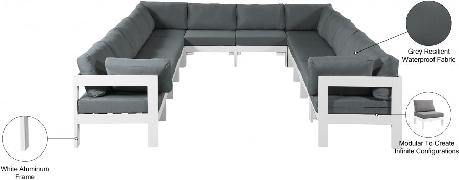 Nizuc 120" Water Resistant Fabric Upholstered Outdoor Patio 12pc. Modular Sectional