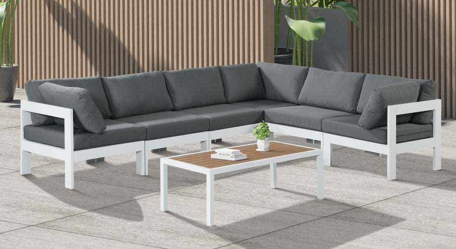 Nizuc 120" Water Resistant Fabric Upholstered Outdoor Patio 6pc. Modular Sectional