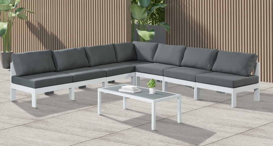 Nizuc 120" Water Resistant Fabric Upholstered Outdoor Patio 7pc. Modular Sectional