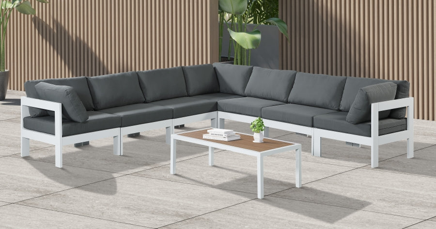 Nizuc 120" Water Resistant Fabric Upholstered Outdoor Patio 7pc. Modular Sectional