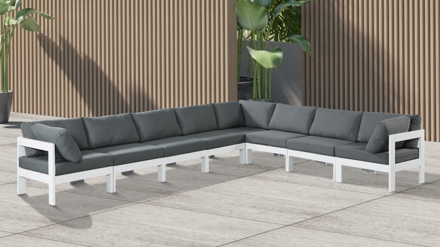 Nizuc 150" Water Resistant Fabric Upholstered Outdoor Patio 8pc. Modular Sectional