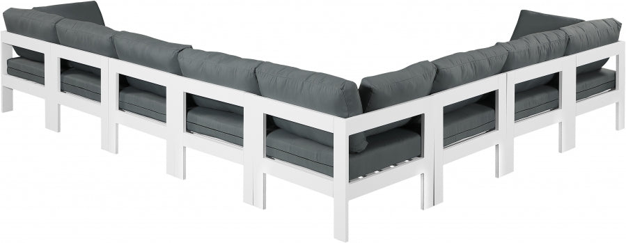 Nizuc 150" Water Resistant Fabric Upholstered Outdoor Patio 8pc. Modular Sectional