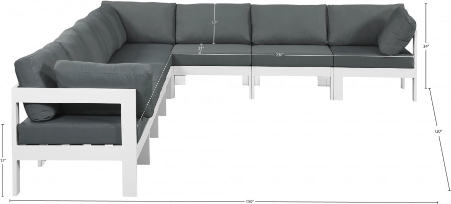 Nizuc 150" Water Resistant Fabric Upholstered Outdoor Patio 8pc. Modular Sectional