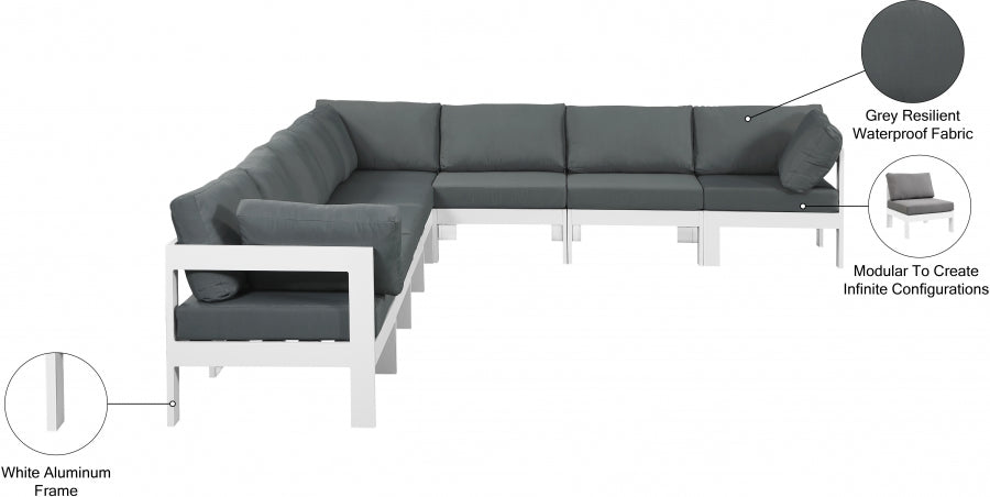 Nizuc 150" Water Resistant Fabric Upholstered Outdoor Patio 8pc. Modular Sectional