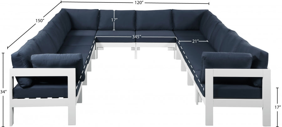 Nizuc 120" Water Resistant Fabric Upholstered Outdoor Patio 12pc. Modular Sectional