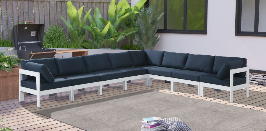 Nizuc 150" Water Resistant Fabric Upholstered Outdoor Patio 8pc. Modular Sectional