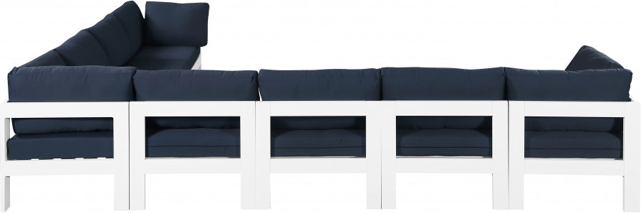 Nizuc 150" Water Resistant Fabric Upholstered Outdoor Patio 8pc. Modular Sectional