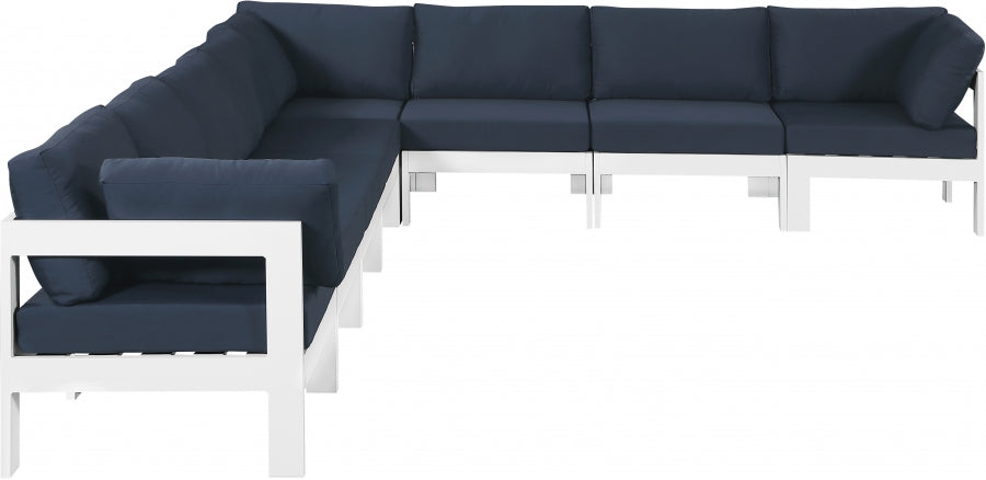 Nizuc 150" Water Resistant Fabric Upholstered Outdoor Patio 8pc. Modular Sectional
