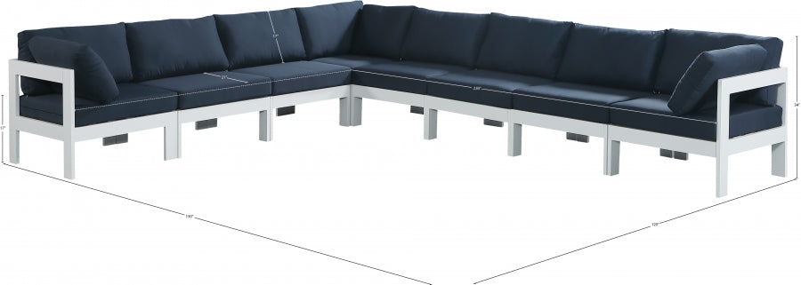 Nizuc 150" Water Resistant Fabric Upholstered Outdoor Patio 8pc. Modular Sectional