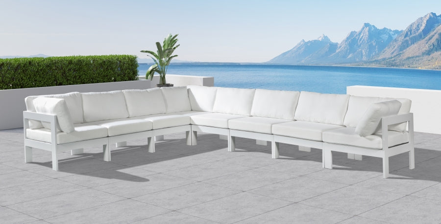 Nizuc 150" Water Resistant Fabric Upholstered Outdoor Patio 8pc. Modular Sectional