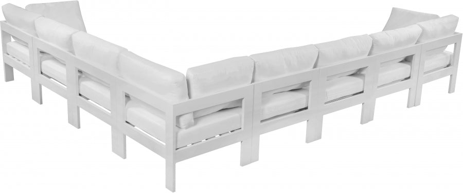 Nizuc 150" Water Resistant Fabric Upholstered Outdoor Patio 8pc. Modular Sectional