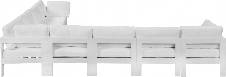 Nizuc 150" Water Resistant Fabric Upholstered Outdoor Patio 8pc. Modular Sectional