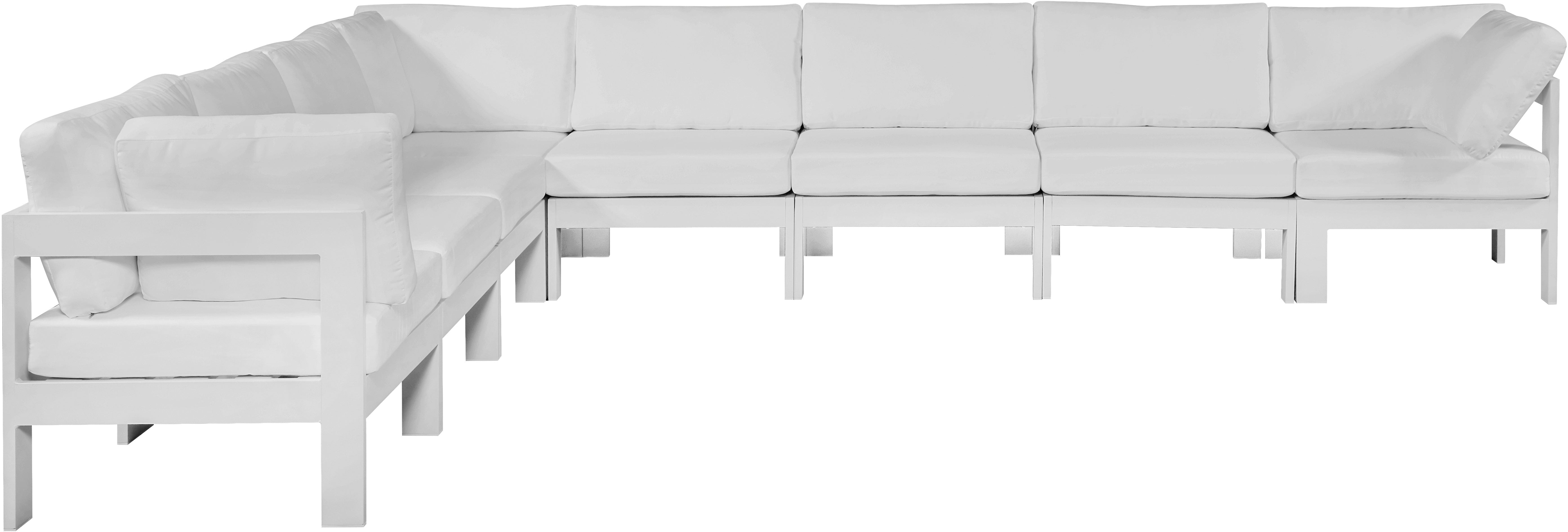 Nizuc 150" Water Resistant Fabric Upholstered Outdoor Patio 8pc. Modular Sectional