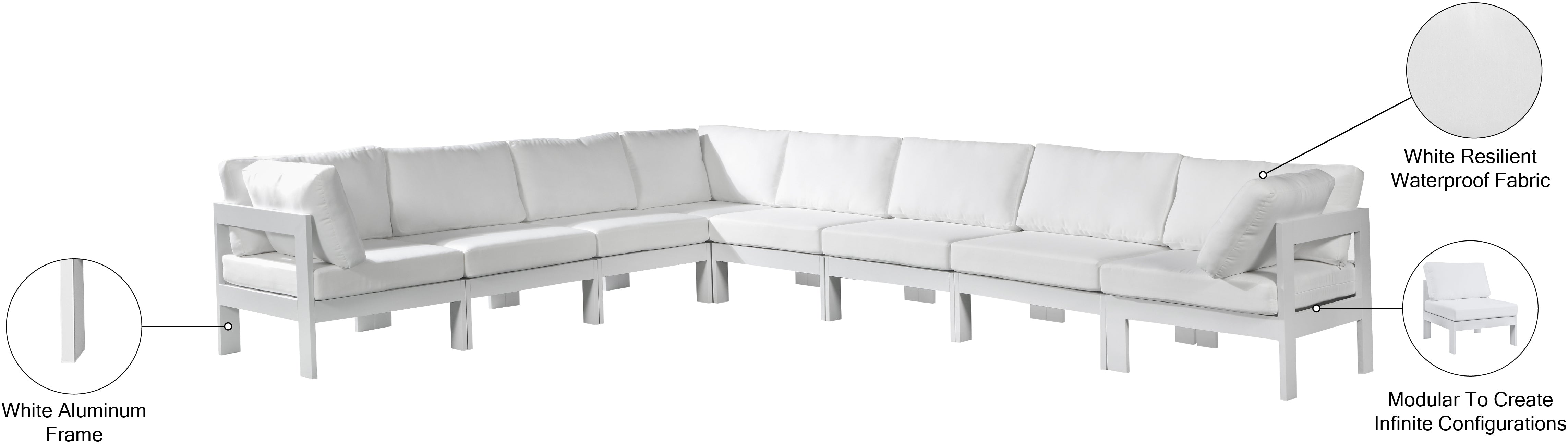 Nizuc 150" Water Resistant Fabric Upholstered Outdoor Patio 8pc. Modular Sectional