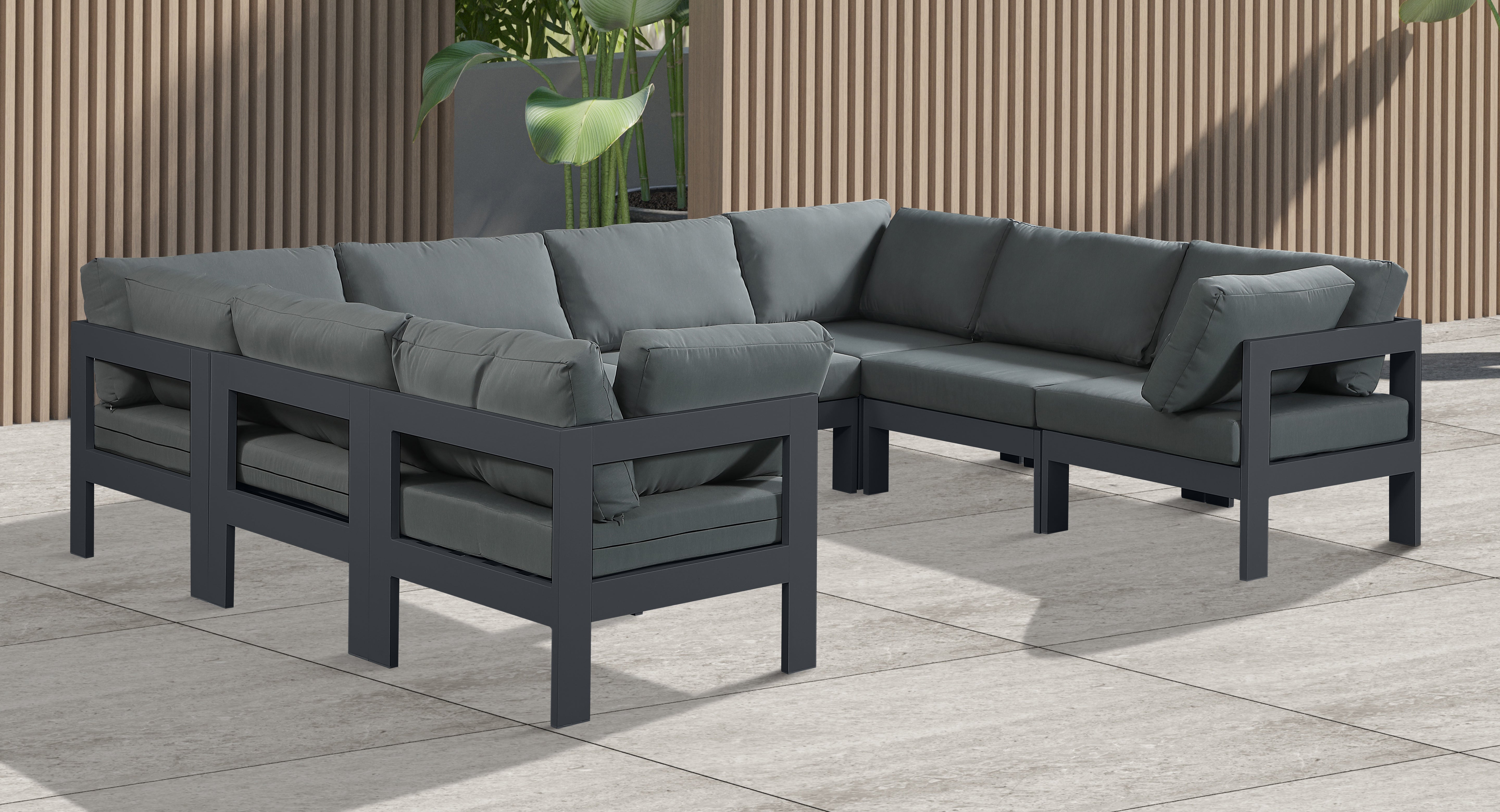 Nizuc 120" Water Resistant Fabric Upholstered Outdoor Patio 8pc. Modular Sectional