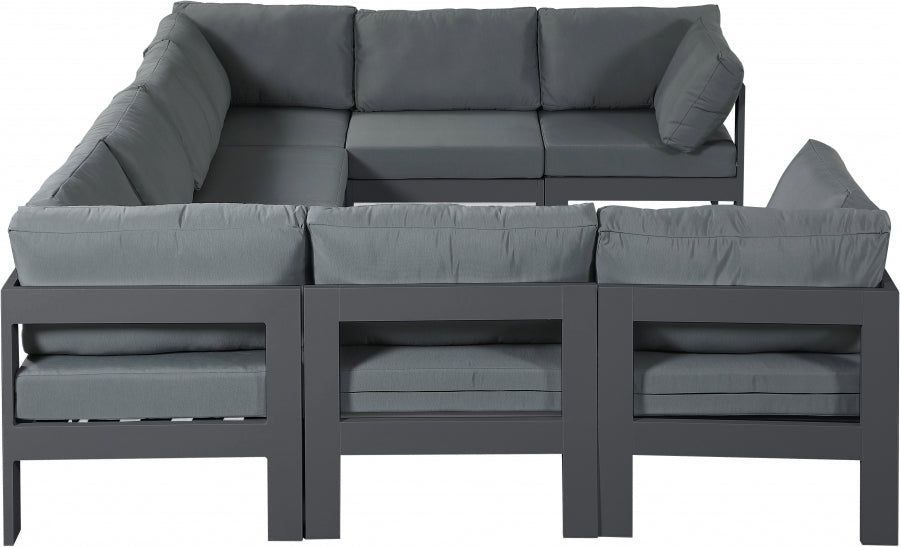 Nizuc 120" Water Resistant Fabric Upholstered Outdoor Patio 8pc. Modular Sectional