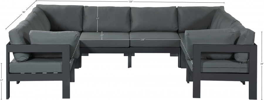 Nizuc 120" Water Resistant Fabric Upholstered Outdoor Patio 8pc. Modular Sectional