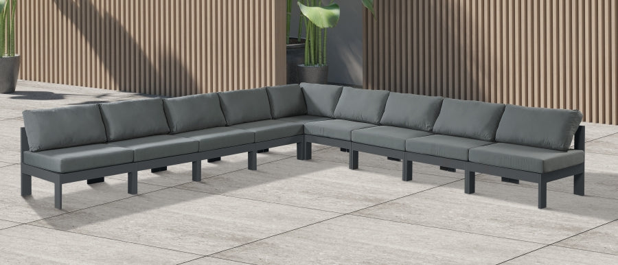 Nizuc 150" Water Resistant Fabric Upholstered Outdoor Patio 9pc. Modular Sectional