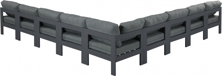 Nizuc 150" Water Resistant Fabric Upholstered Outdoor Patio 9pc. Modular Sectional