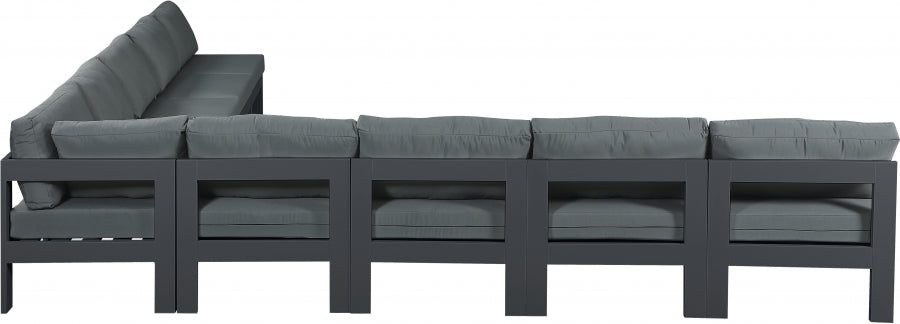 Nizuc 150" Water Resistant Fabric Upholstered Outdoor Patio 9pc. Modular Sectional