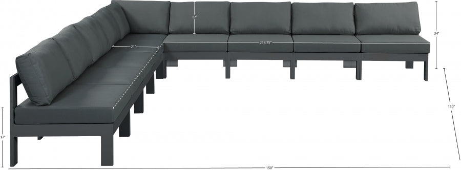 Nizuc 150" Water Resistant Fabric Upholstered Outdoor Patio 9pc. Modular Sectional