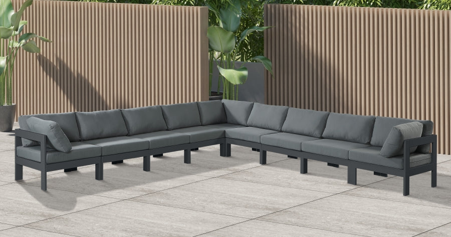 Nizuc 150" Water Resistant Fabric Upholstered Outdoor Patio 9pc. Modular Sectional